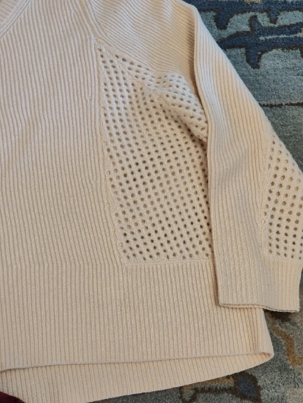 Garnet Hill Open-Knit V-Neck Sweater in Pale Pink - Picture 3 of 8